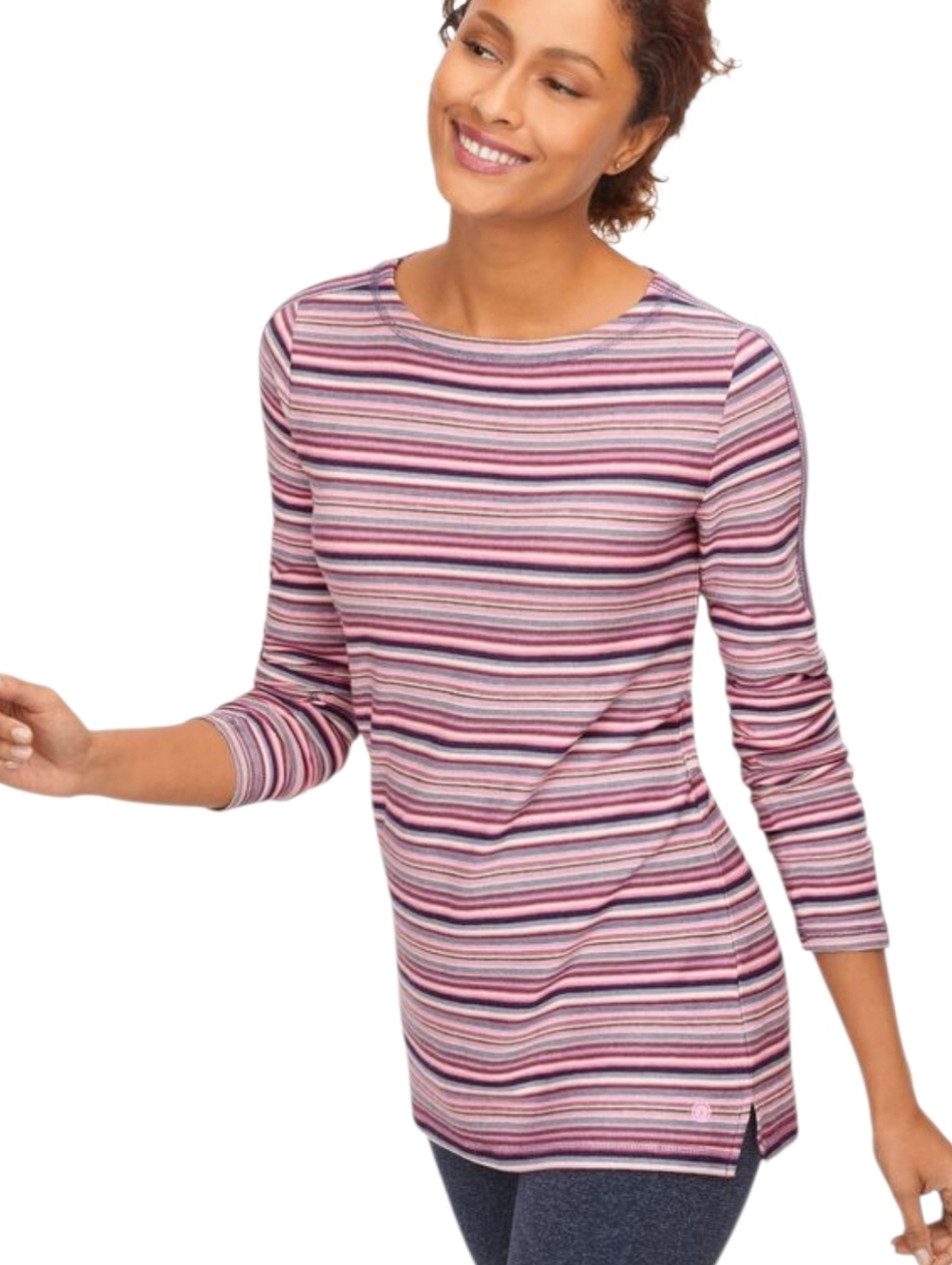 TALBOTS Classic Striped Round Neck Long Sleeve Pullover Cotton Tunic L